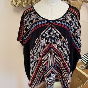 Vintage Johnny Was LA Embroidered Black Short Sleeve Boho WedgeTop Old Label M